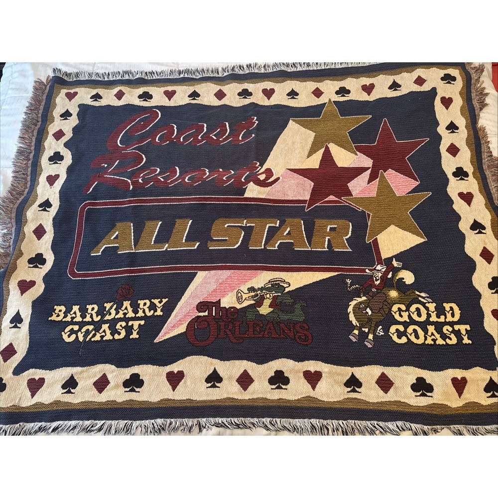 Rare Las Vegas Casino Coast Resorts AllStar Blanket Fringe Tapestry VTG Throw